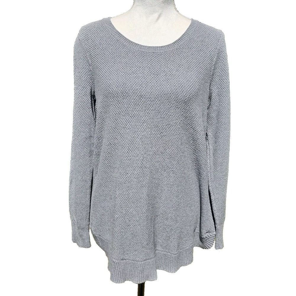 NWT Loft 100% Cotton Gray Textured Knit Lightweight Sweater Size M Minimalist